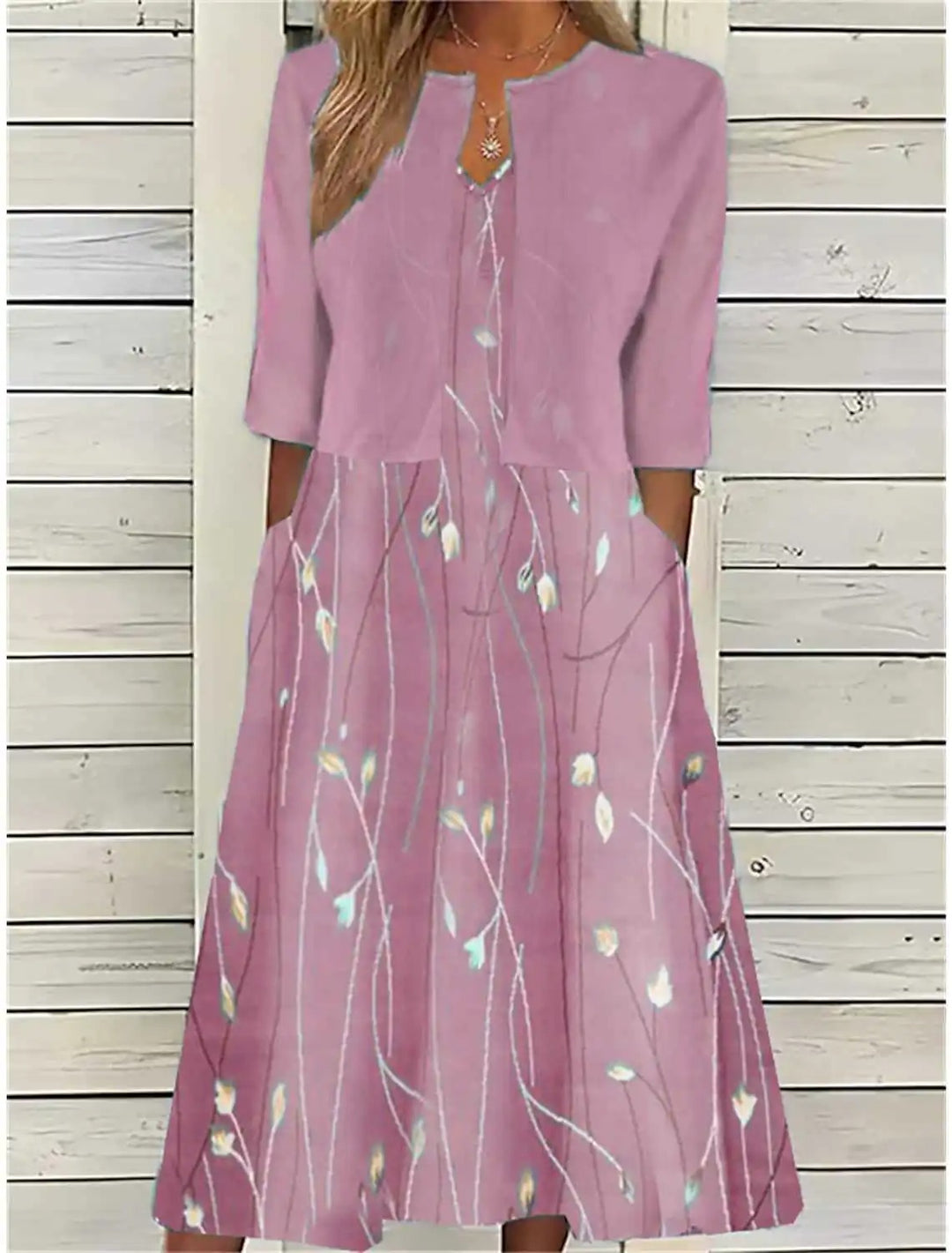 Mia | Floral Midi Dress 3/4 Sleeve Cotton Blend Casual