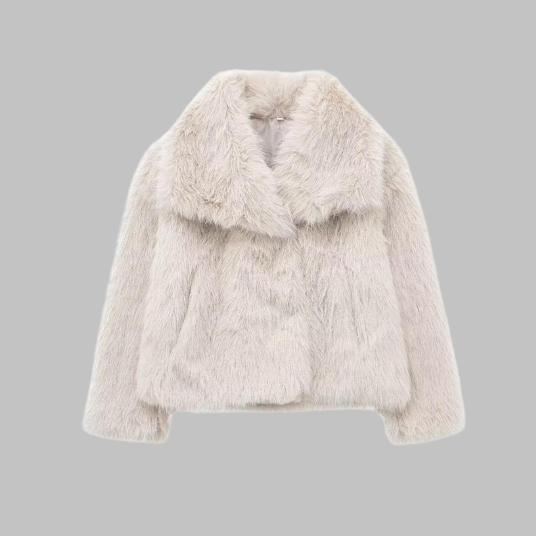 Tatsulok - Classy Long Sleeve Collared Fuzzy Coat