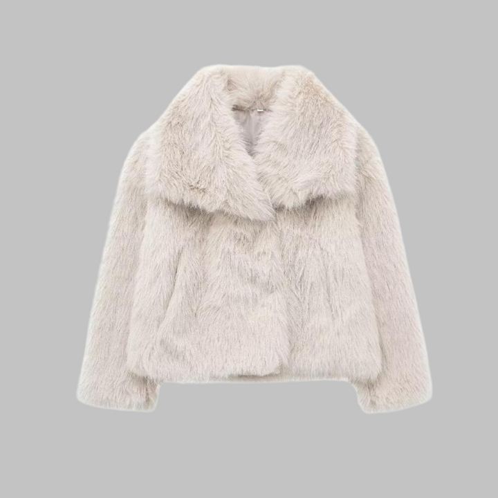 Tatsulok - Classy Long Sleeve Collared Fuzzy Coat