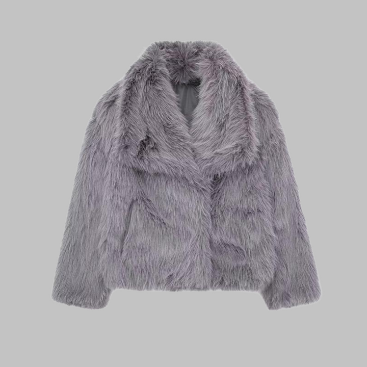 Tatsulok - Classy Long Sleeve Collared Fuzzy Coat