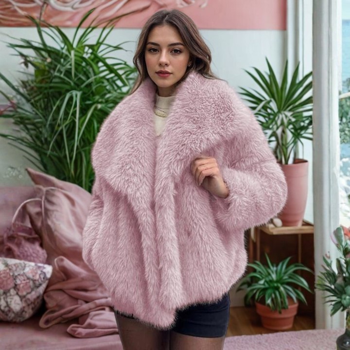 Corrine - Classy Long Sleeve Collared Fuzzy Coat