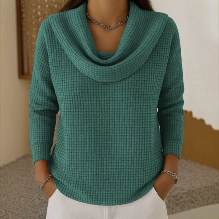 Karen™ – Warm Waffle Knit Sweater with Elegant Cowl Neck