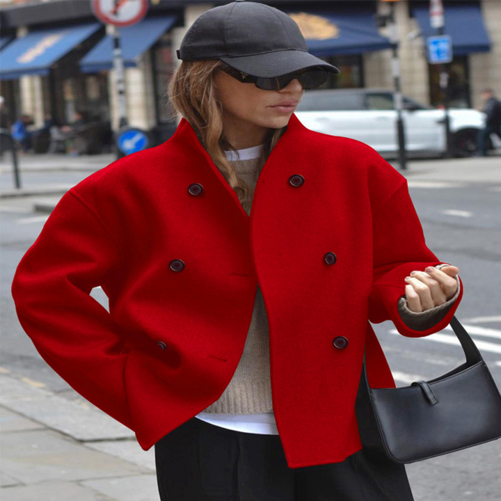 Bini - Cozy Long Sleeve Stand Collar Coat