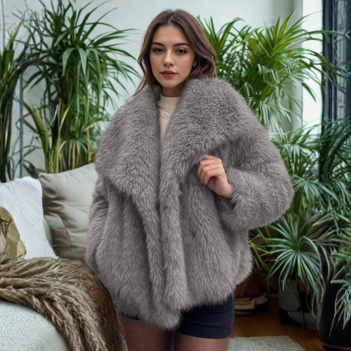 Corrine - Classy Long Sleeve Collared Fuzzy Coat