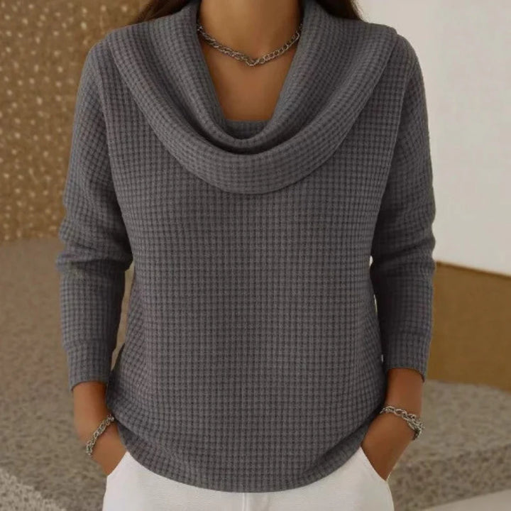 Karen™ – Warm Waffle Knit Sweater with Elegant Cowl Neck