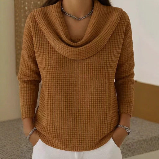 Karen™ – Warm Waffle Knit Sweater with Elegant Cowl Neck