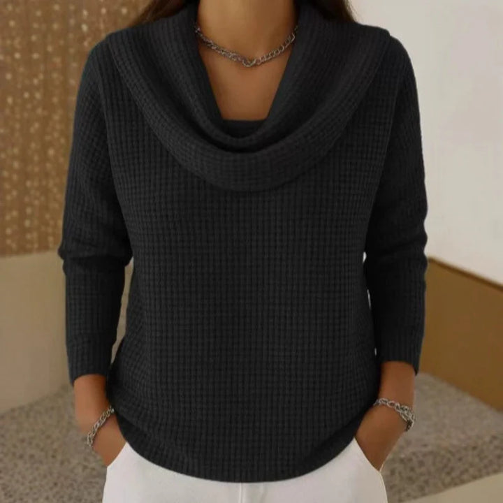 Karen™ – Warm Waffle Knit Sweater with Elegant Cowl Neck