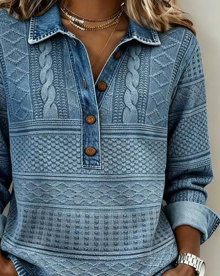 Cable Knit Sweater Half Button Collared Pullover
