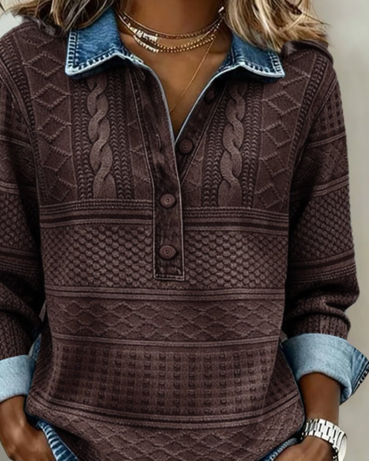 Cable Knit Sweater Half Button Collared Pullover