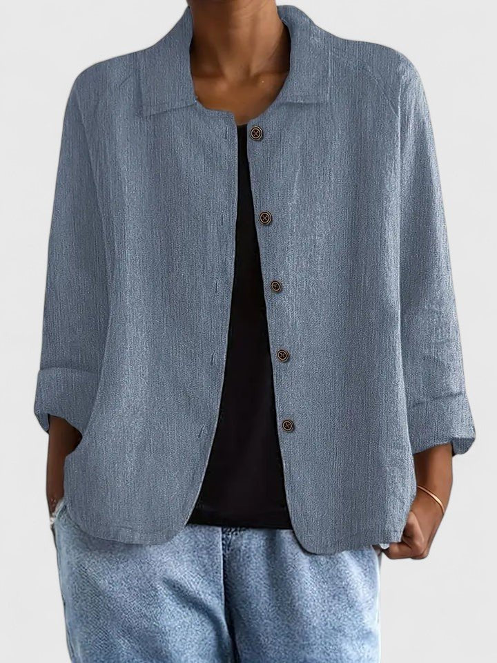 Cotton Button-Up Cardigan Relaxed Fit Long Sleeve - Blue Gray