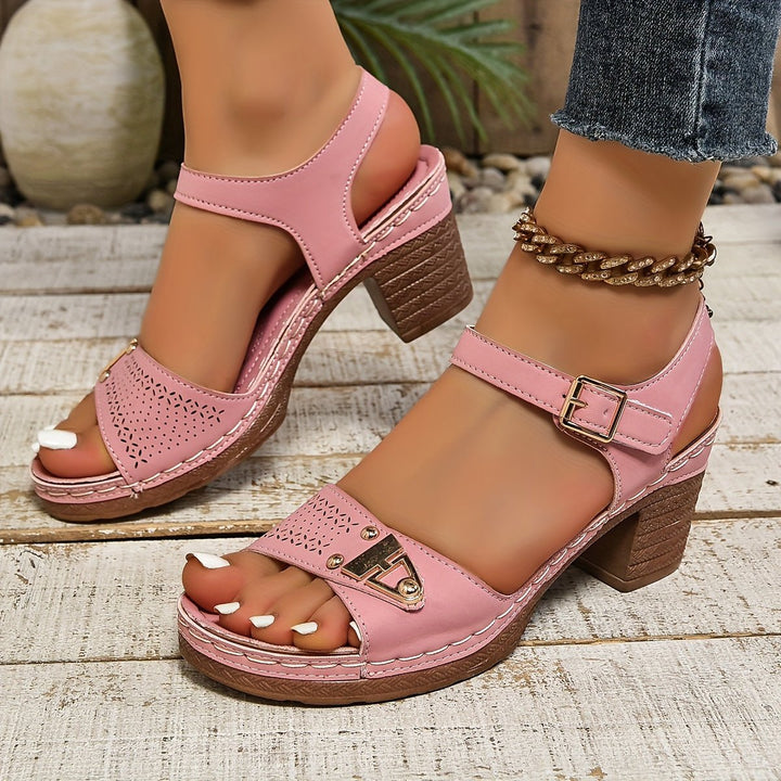 Cross-Strap Sandals Block Heel Platform Cushioned - Pink