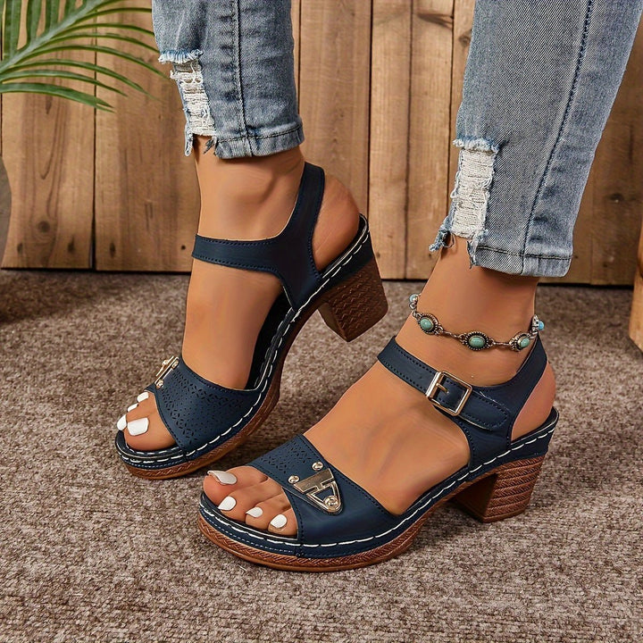 Cross-Strap Sandals Block Heel Platform Cushioned - Blue