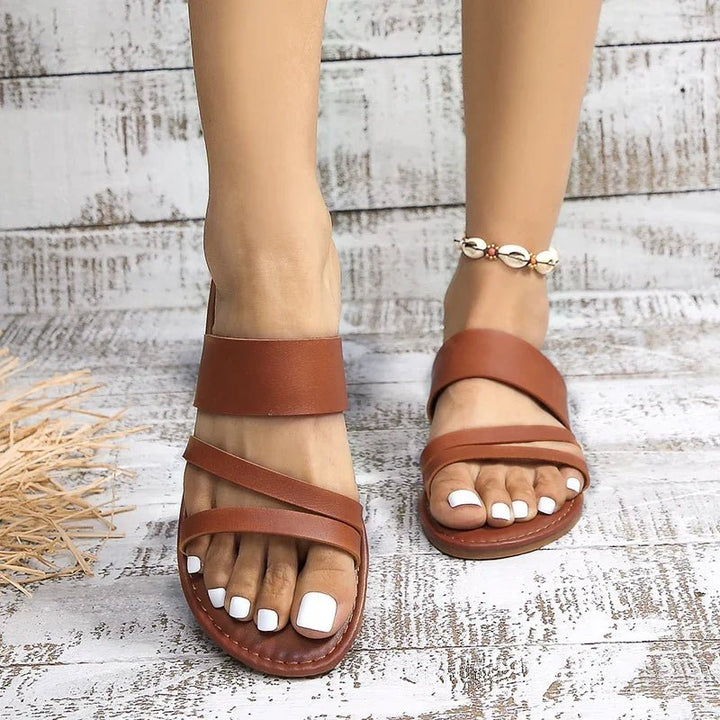 Cross-Strap Sandals Cushioned Flat Slip-On Summer