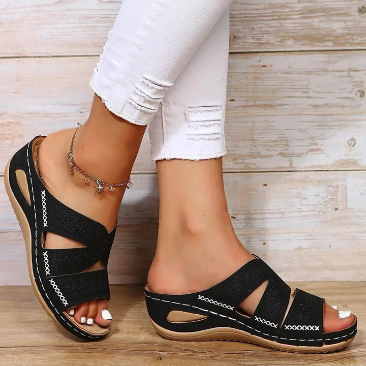 Cross-Strap Sandals Orthopedic Adjustable Comfort - Black