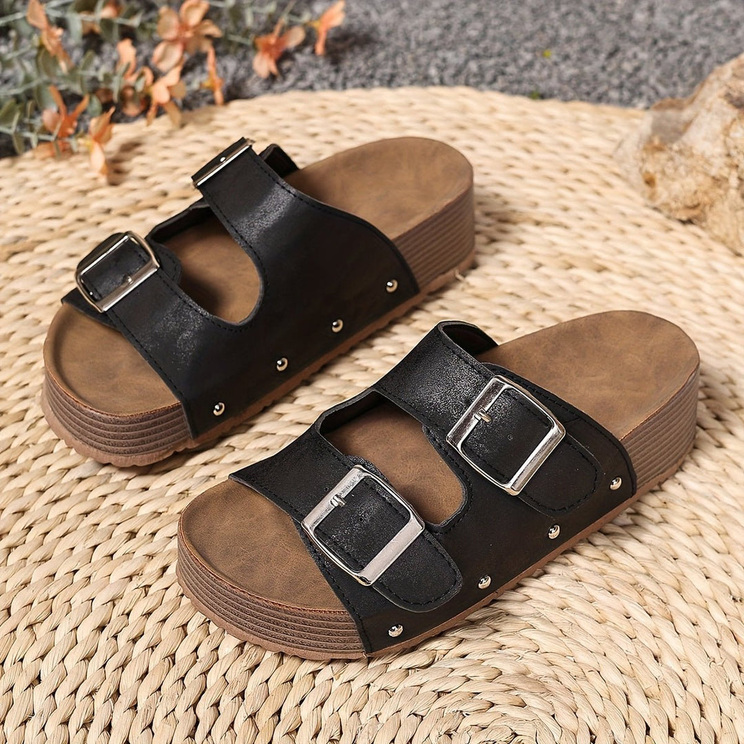 Cross-Strap Sandals Platform Buckle Cushioned Comfort - Black