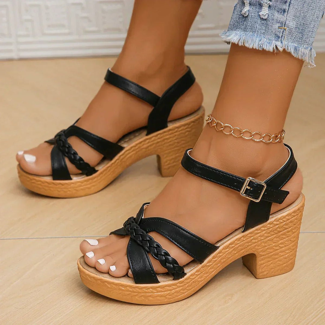 Cross-Strap Sandals Women Adjustable Woven Sole Comfort - Black