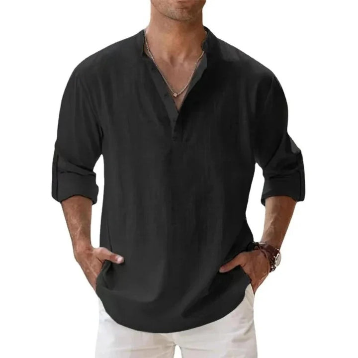Caleb | Men's Linen Long Sleeve Grandad Collar Shirt