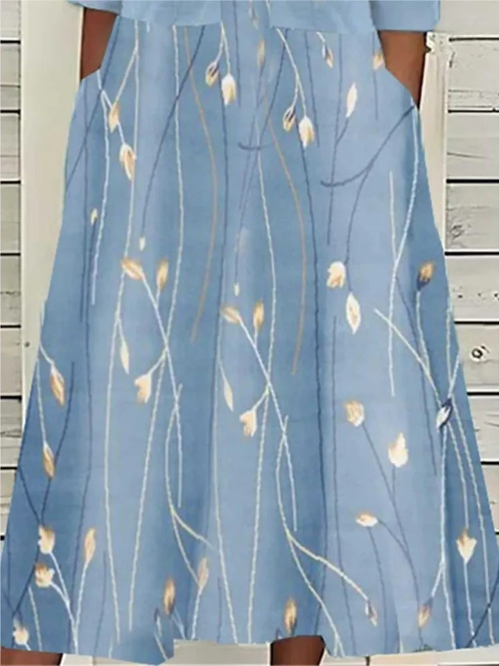 Mia | Floral Midi Dress 3/4 Sleeve Cotton Blend Casual