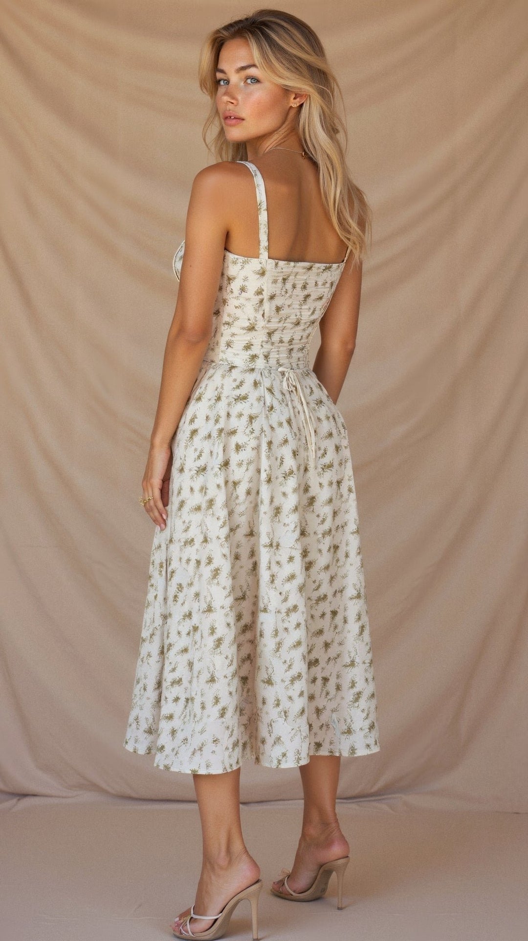 Floral Corset Midi Dress Sweetheart Neckline