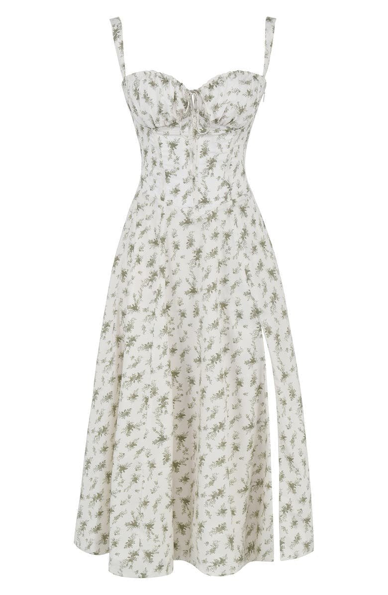Floral Corset Midi Dress Sweetheart Neckline