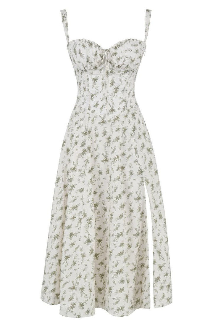 Floral Corset Midi Dress Sweetheart Neckline