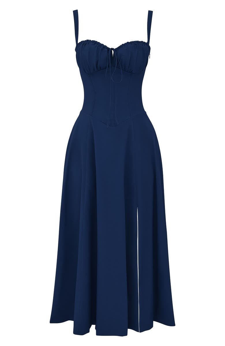 Floral Corset Midi Dress Sweetheart Neckline