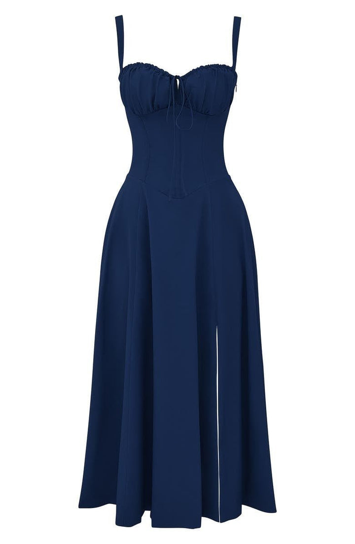 Floral Corset Midi Dress Sweetheart Neckline