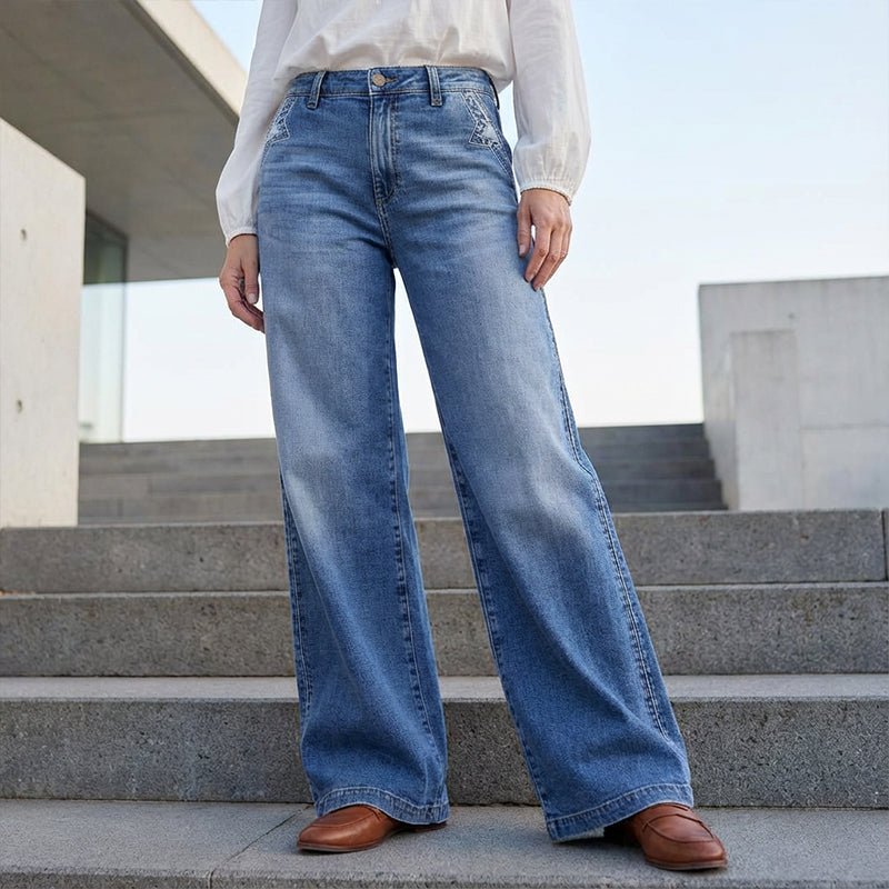 High Waisted Wide Leg Jeans Vintage Retro Fit - Blau