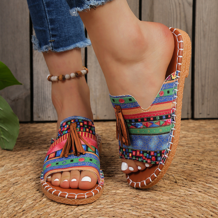 Aria | Women's Slide Sandals Open Toe Tassel Bohemian Flat