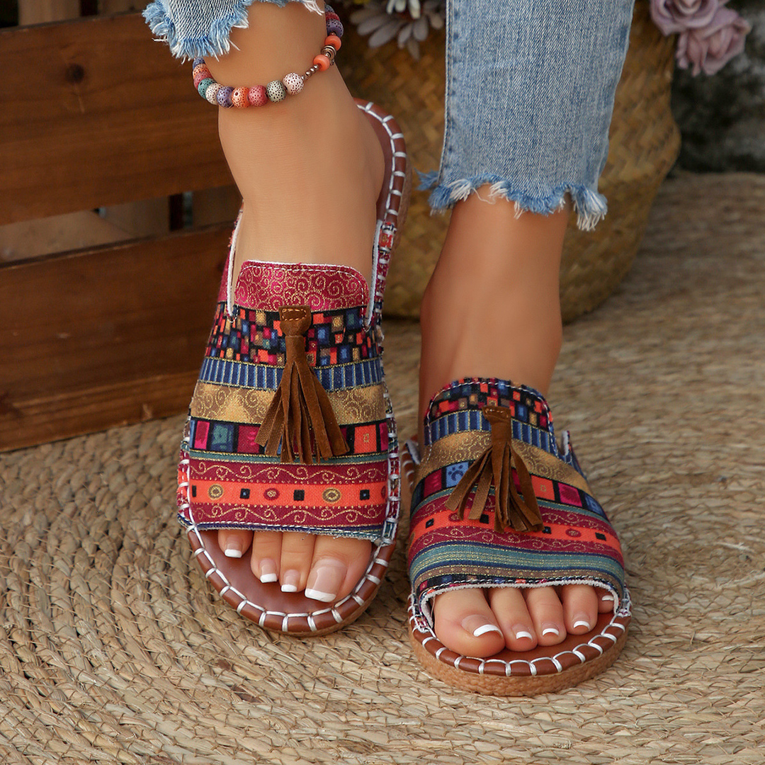 Aria | Women's Slide Sandals Open Toe Tassel Bohemian Flat