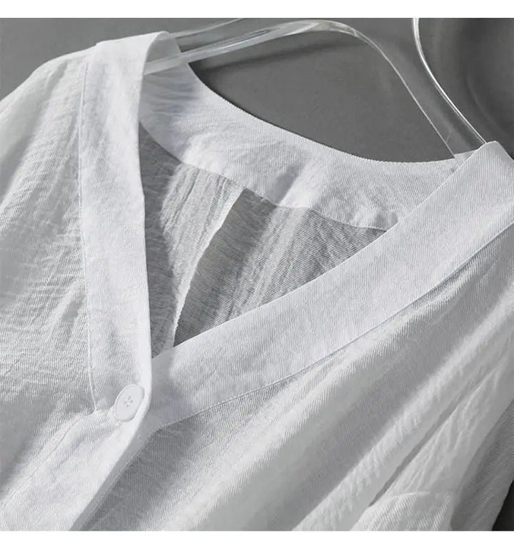 Linen Blouse V-Neck Batwing Sleeves Loose Fit Summer