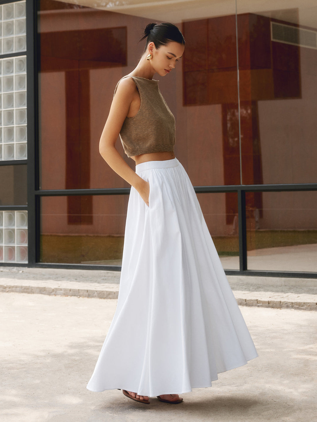 Jacklyn | Women's Boho High Waist Pleated A-Line Maxi Skirt Set