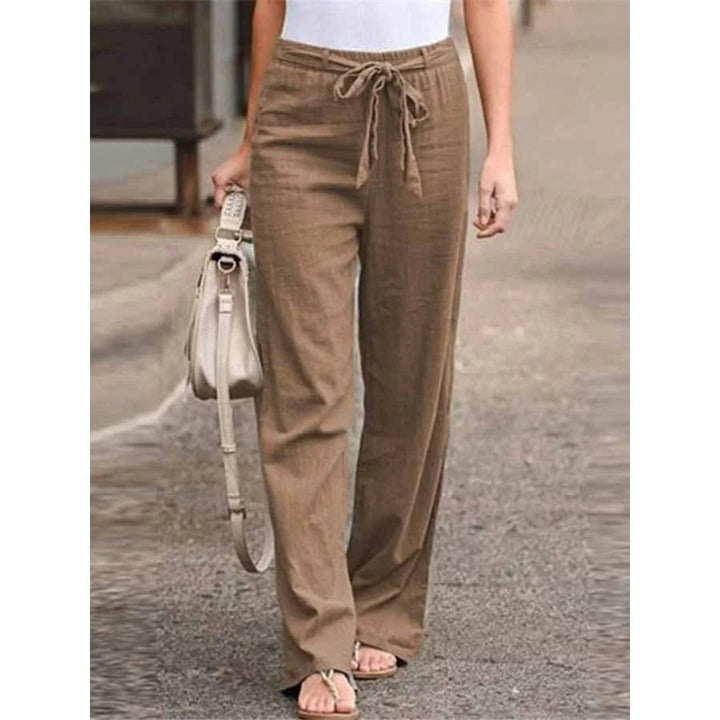 Linen Wide Leg Palazzo Pants Drawstring Waist Casual - Brown