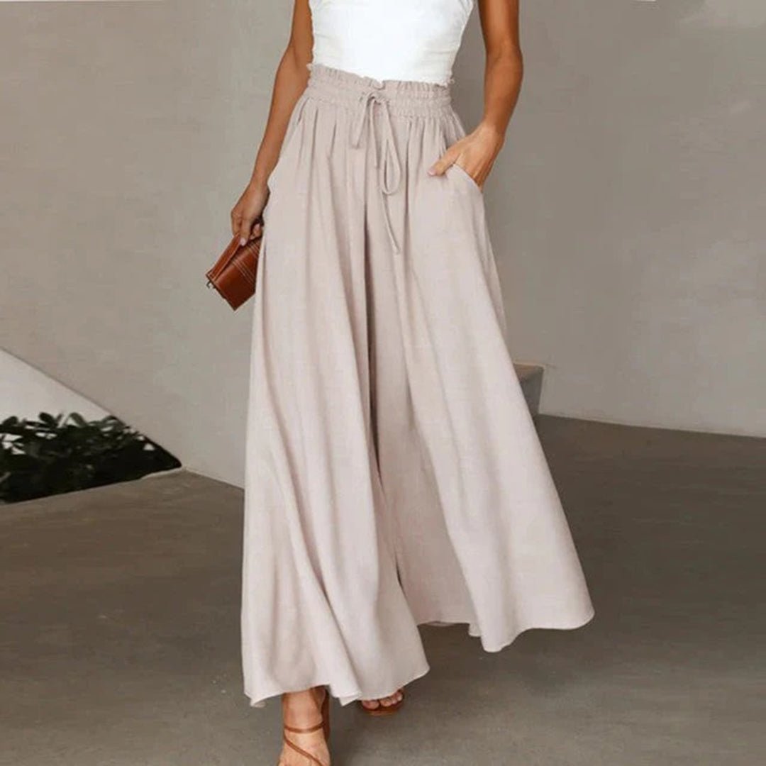 Linen Wide Leg Pants High Waist Drawstring A-Line Pockets