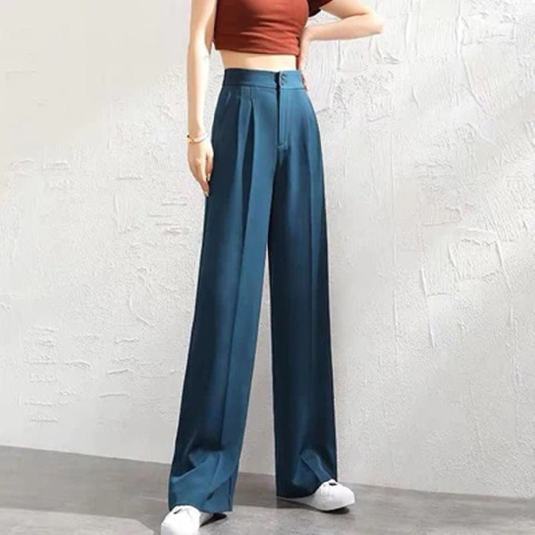 Linen Wide Leg Pants High Waisted Breathable Summer - Blue