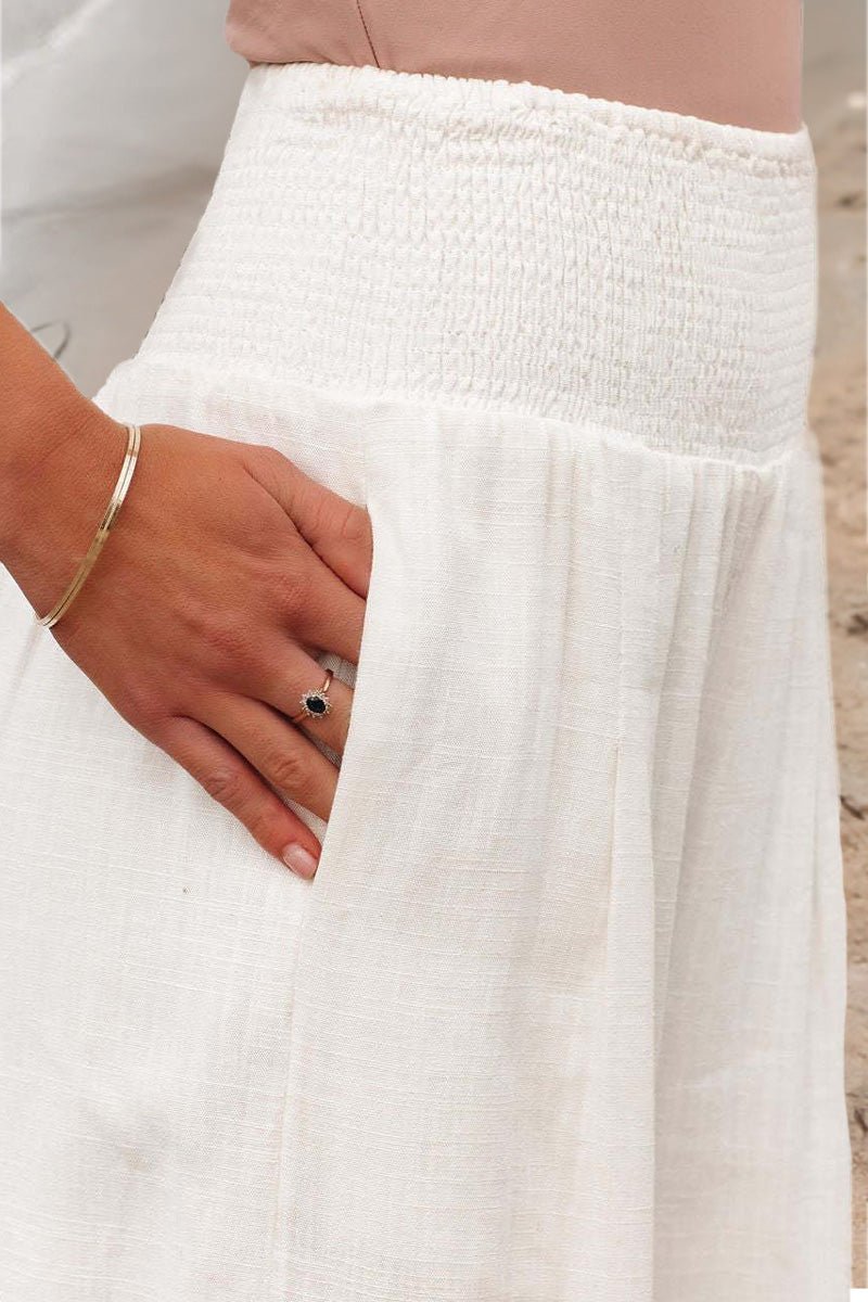 Linen Wide Leg Pants High Waisted Smocked Waist Flowing