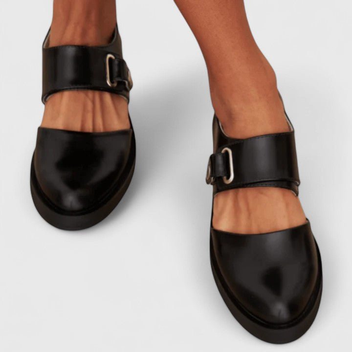 Mary Jane Shoes Chunky Sole Buckle Strap Rounded Toe - Black