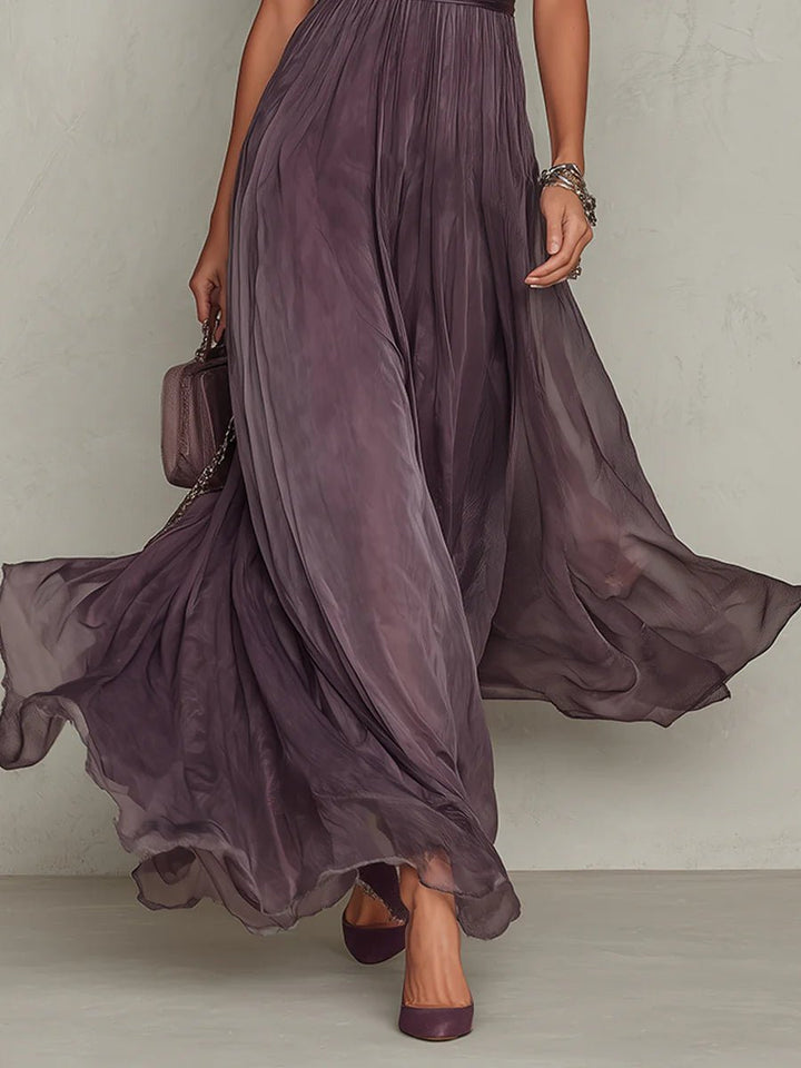 Maxi Dress Short Sleeve Keyhole Neckline Puff Sleeve