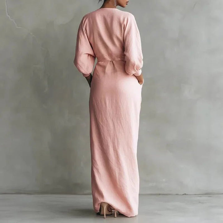 Maxi Wrap Dress Deep V-Neck Long Sleeve Bodycon