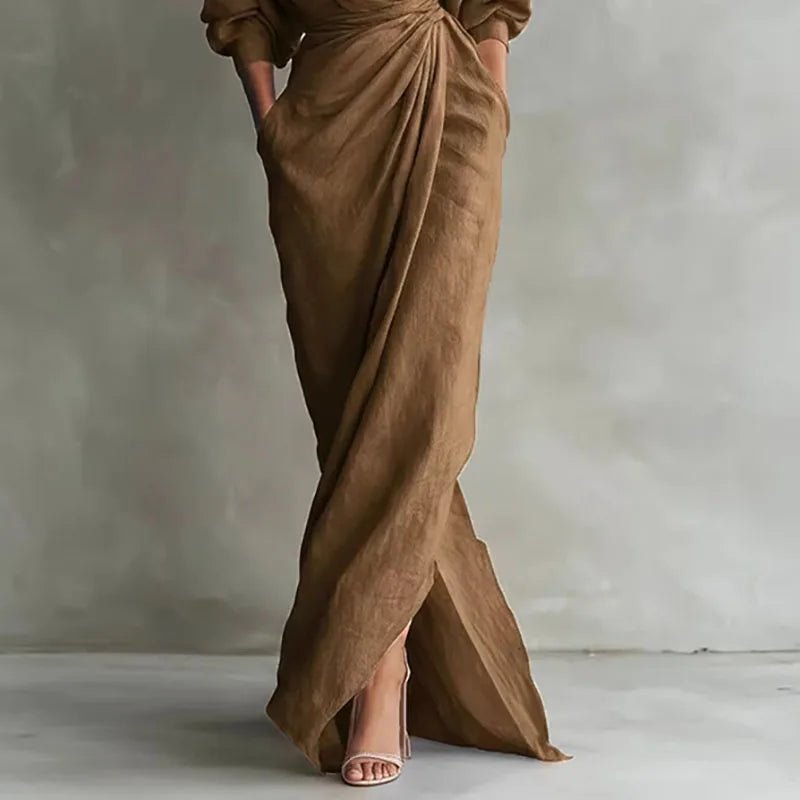Maxi Wrap Dress Deep V-Neck Long Sleeve Bodycon