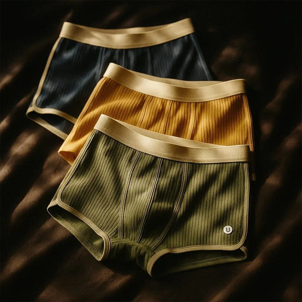 Men's Boxer Briefs Cotton Ribbed Comfort Fit Breathable