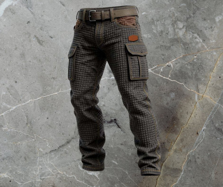 Men's Cargo Pants Slim Fit Quilted Texture Side Pockets - Schwarz