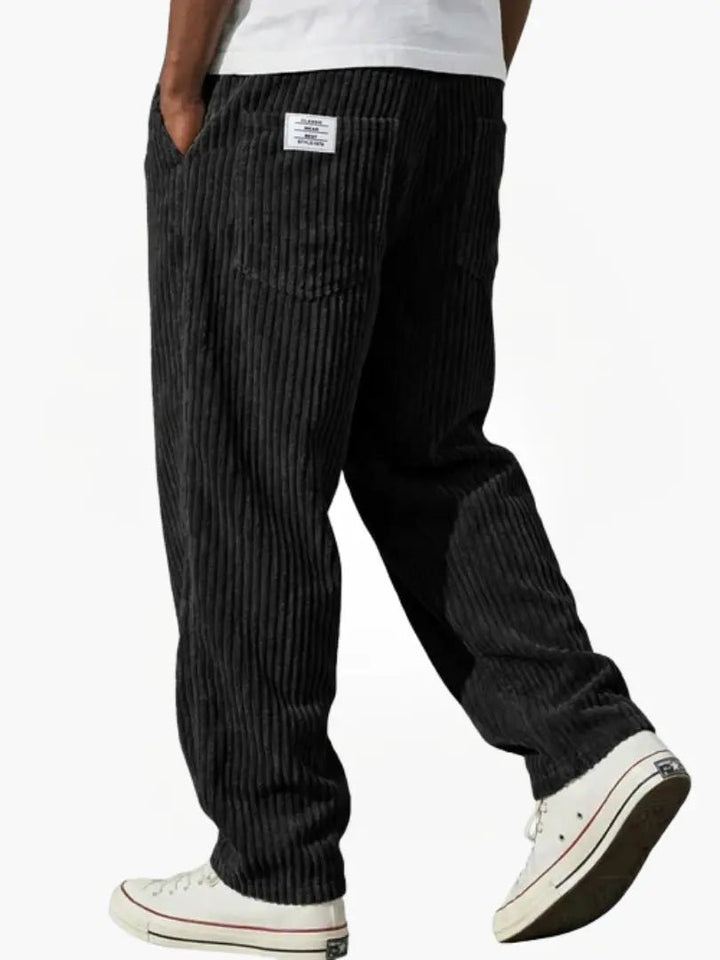 Men's Corduroy Pants Relaxed Fit Drawstring Waist - Schwarz