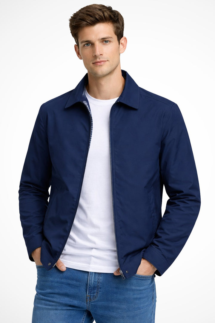 Men's Harrington Jacket Zip Front Check Lining - Blue