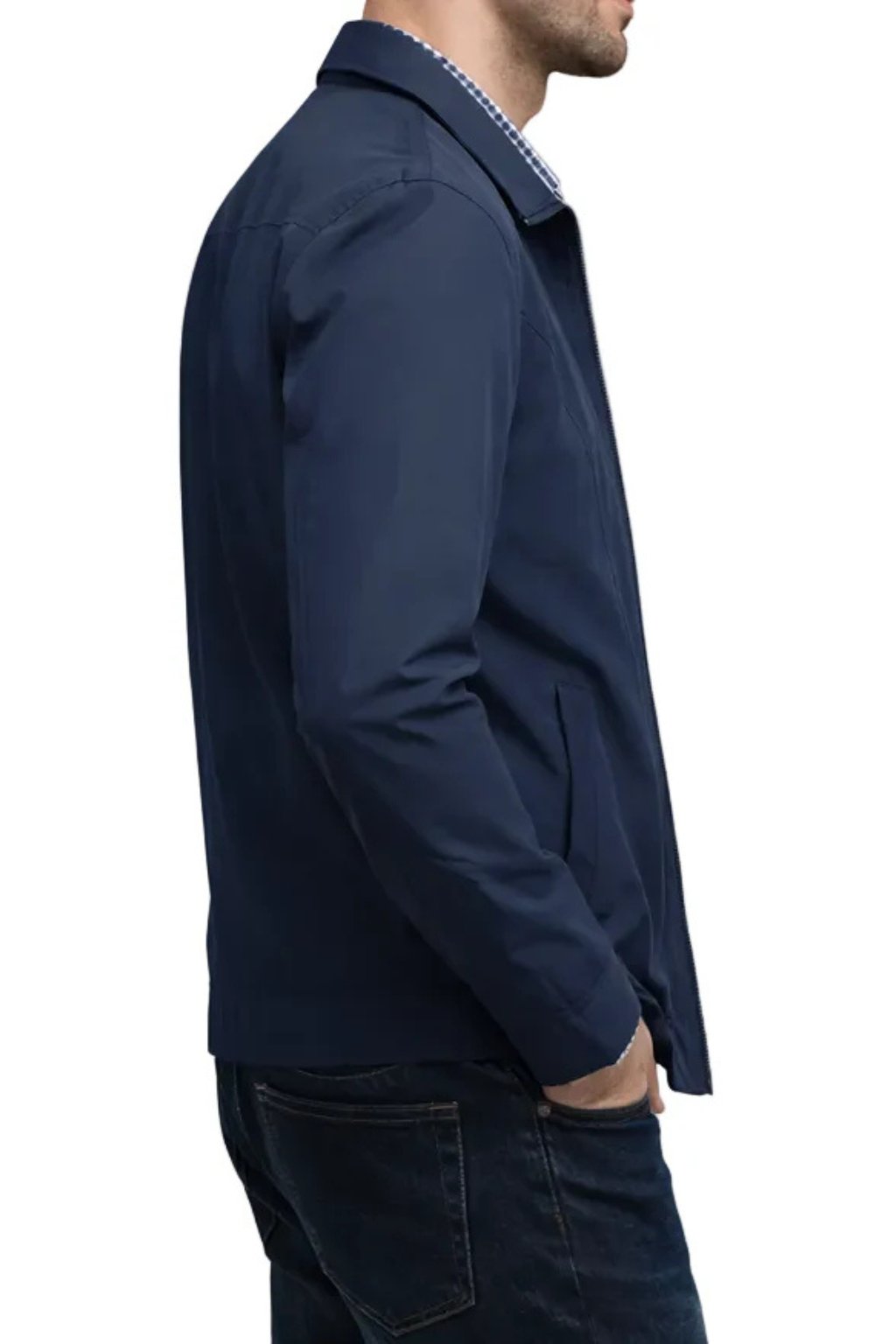 Men's Harrington Jacket Zip Front Check Lining