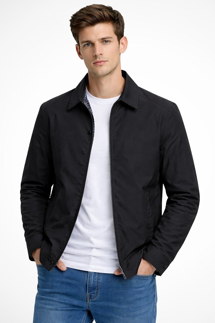 Men's Harrington Jacket Zip Front Check Lining - Black