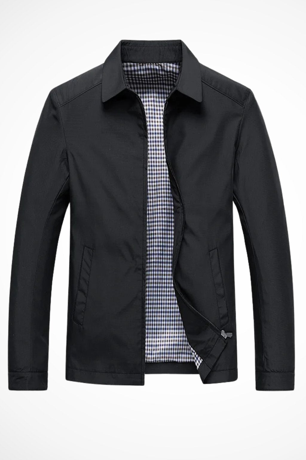 Men's Harrington Jacket Zip Front Check Lining
