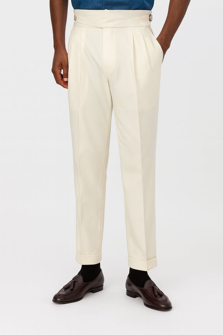 Men's High-Waisted Pleated Drawstring Straight-Leg Pants - White