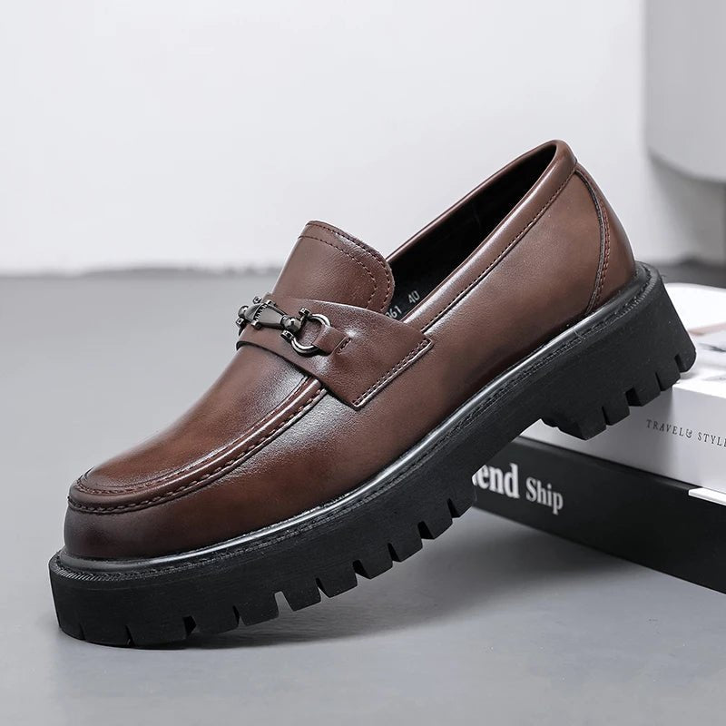 Men's Leather Loafers Business Dress Shoes Platform Sole