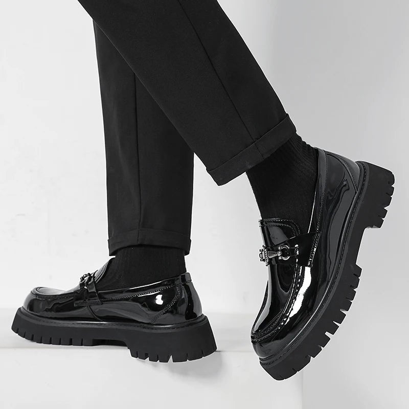 Men's Leather Loafers Business Dress Shoes Platform Sole
